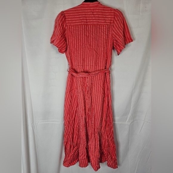 10 Crosby Derek Lam size 4 striped button-down midi dress red linen utility NWOT - Picture 5 of 6
